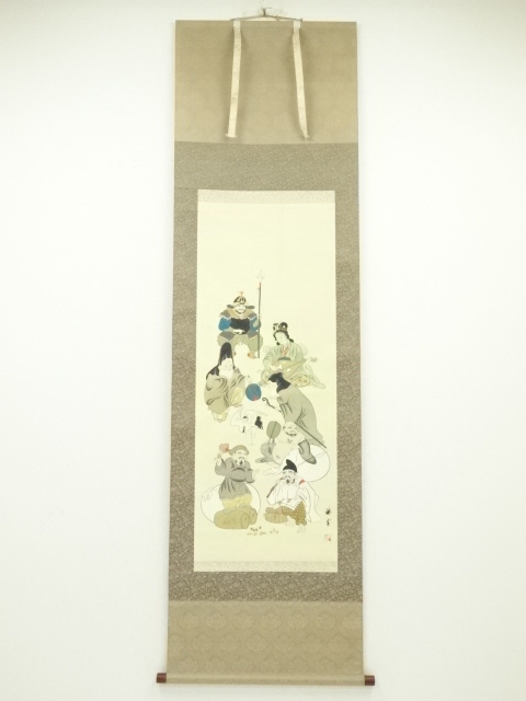 JAPANESE HANGING SCROLL / HAND PAINTED / SEVEN GODS OF FORTUNE 